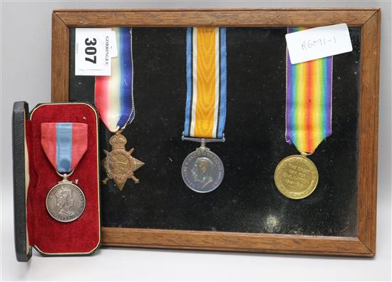A World War I group of three medals to Private James A.W.Orbell 12290, Kings Rifles and an Queen Elizabeth II Imperial Service Medal